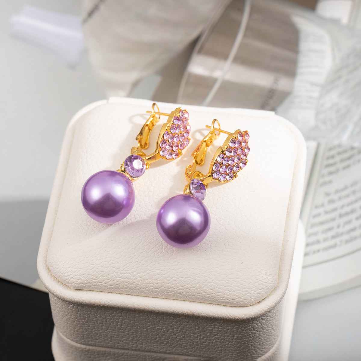 Lavelle Grace | Crystal Pearl Drop Earrings | Gold Plated Leaf Motif with Pearl Accent | Elegant Occasion Luxe Earrings