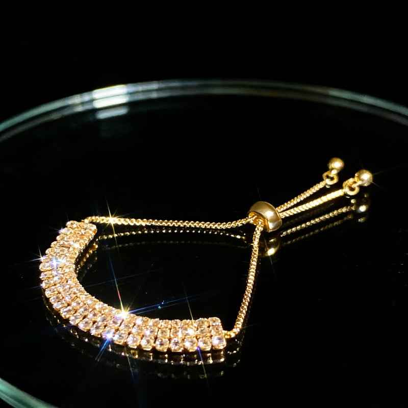 Celestia Spark | Radiance Adjustable Tennis Bracelet | Gold Plated Linear Crystal Design | Elegant Everyday Luxe Bracelet