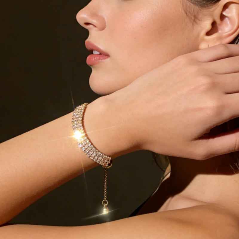 Celestia Spark | Radiance Adjustable Tennis Bracelet | Gold Plated Linear Crystal Design | Elegant Everyday Luxe Bracelet