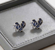 Midnight Muse | Mosaic Heart Stud Earrings | Silver Plated Textured Enamel Design | Minimal Everyday Luxe Studs