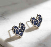 Midnight Muse | Mosaic Heart Stud Earrings | Silver Plated Textured Enamel Design | Minimal Everyday Luxe Studs