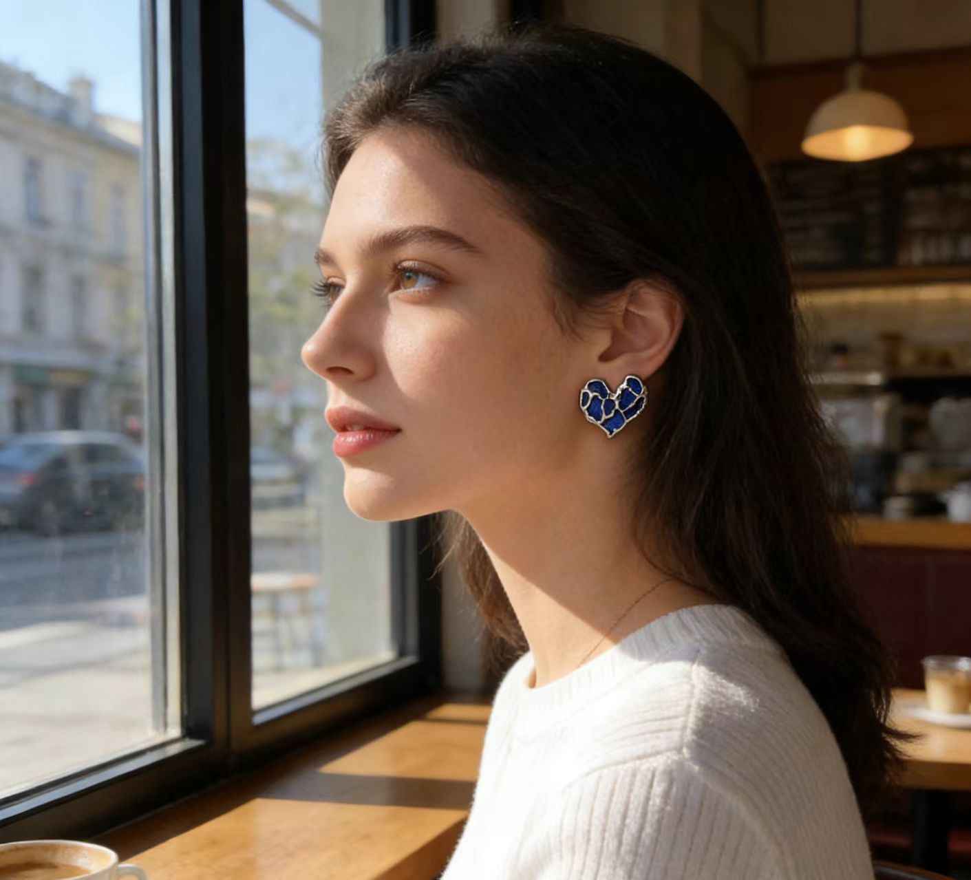 Midnight Muse | Mosaic Heart Stud Earrings | Silver Plated Textured Enamel Design | Minimal Everyday Luxe Studs
