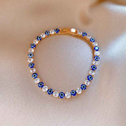 Aurelia Guard | Evil Eye Tennis Bracelet | Gold Plated Blue Enamel & Crystal Design | Protective Elegant Luxe Bracelet