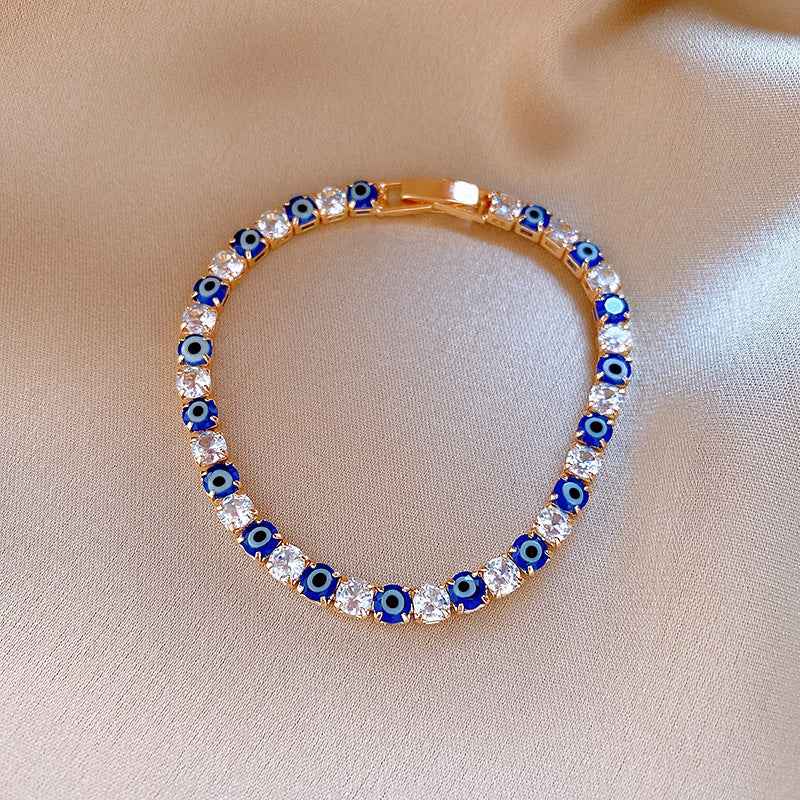 Aurelia Guard | Evil Eye Tennis Bracelet | Gold Plated Blue Enamel & Crystal Design | Protective Elegant Luxe Bracelet
