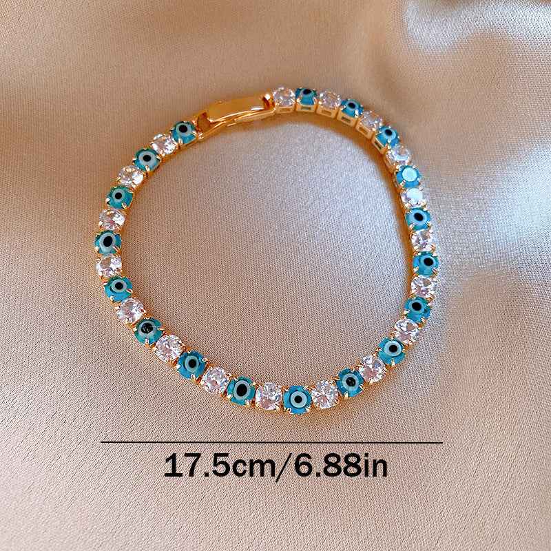 Aurelia Guard | Evil Eye Tennis Bracelet | Gold Plated Blue Enamel & Crystal Design | Protective Elegant Luxe Bracelet