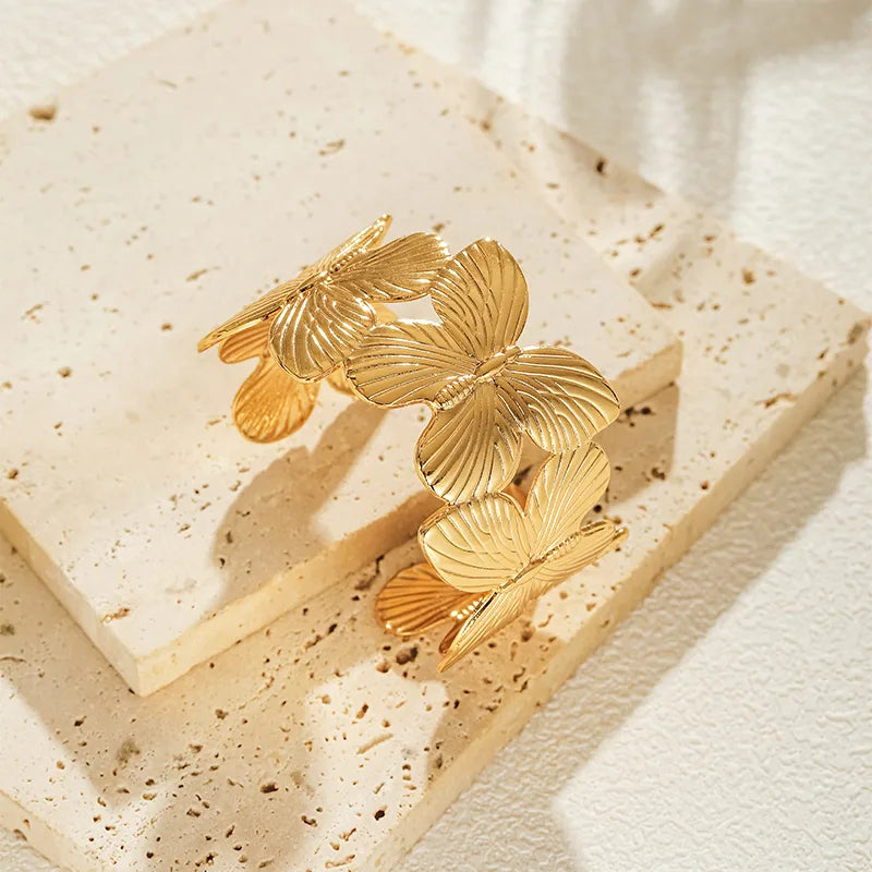 Butterfly Bloom Open Cuff Bracelet - Gold Plated