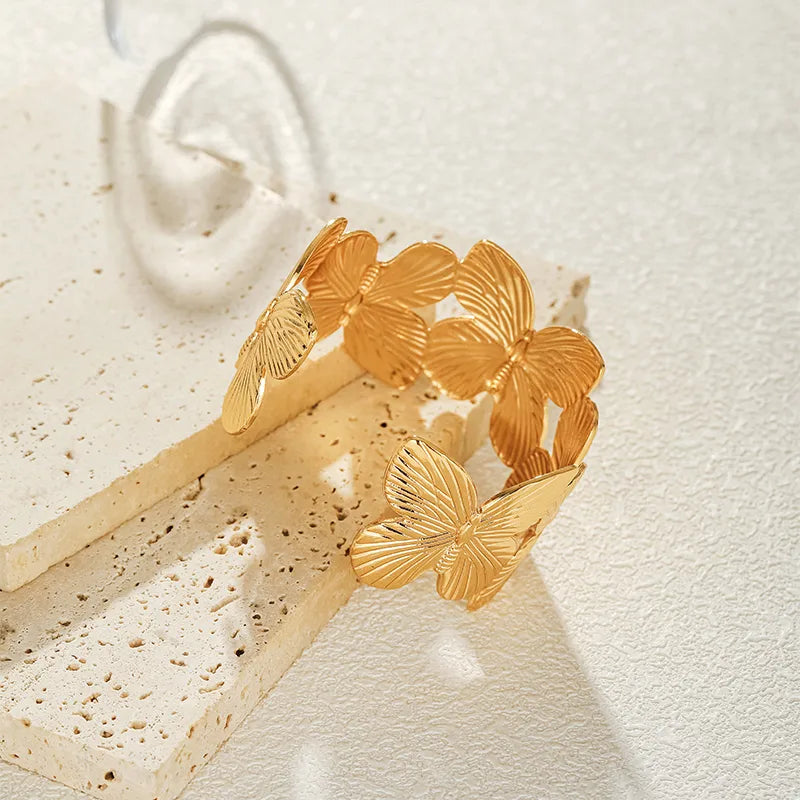 Butterfly Bloom Open Cuff Bracelet - Gold Plated