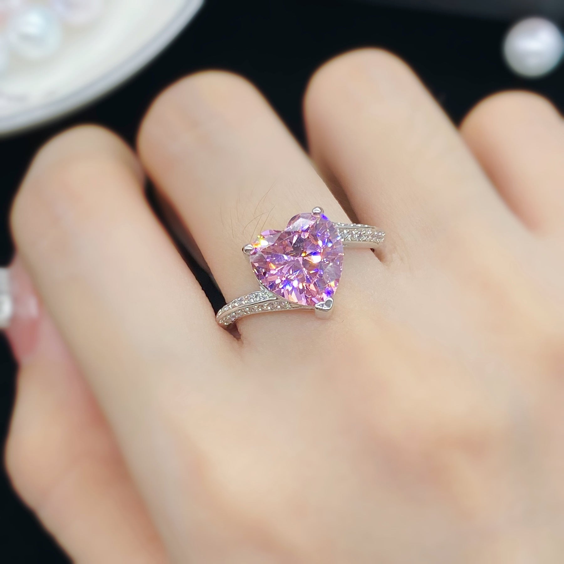 Starlit Amour Adjustable 925 Silver plated Ring