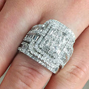 Celestia Grandeur Multi-Layer Diamond 925 silver plated Ring