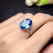 Ocean Crown – Royal Blue Oval Stone 925 Silver plated Adjustable Ring