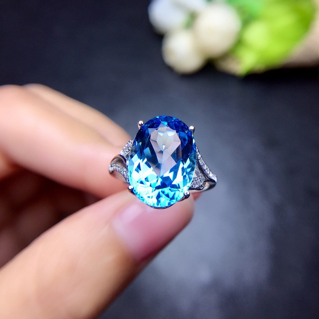Ocean Crown – Royal Blue Oval Stone 925 Silver plated Adjustable Ring