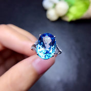 Ocean Crown – Royal Blue Oval Stone 925 Silver plated Adjustable Ring
