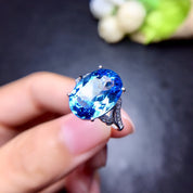 Ocean Crown – Royal Blue Oval Stone 925 Silver plated Adjustable Ring