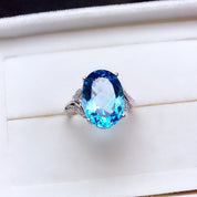 Ocean Crown – Royal Blue Oval Stone 925 Silver plated Adjustable Ring