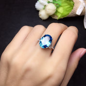Ocean Crown – Royal Blue Oval Stone 925 Silver plated Adjustable Ring