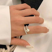 Lustrous Embrace Pearl 925 silver plated Adjustable Ring