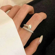Lustrous Embrace Pearl 925 silver plated Adjustable Ring