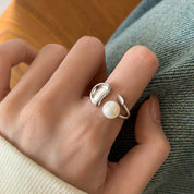Pearl Form Adjustable 925 Silver Plated Ring