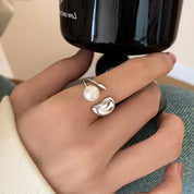 Pearl Form Adjustable 925 Silver Plated Ring