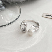 Pearl Form Adjustable 925 Silver Plated Ring