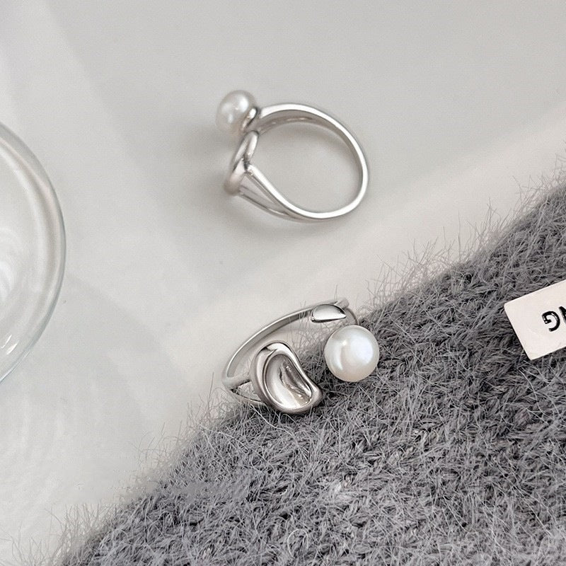 Pearl Form Adjustable 925 Silver Plated Ring