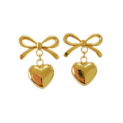Golden Bowheart Drop Earrings