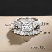 Eternal Radiance Princess Cut 925 Silver Plated Ring Set