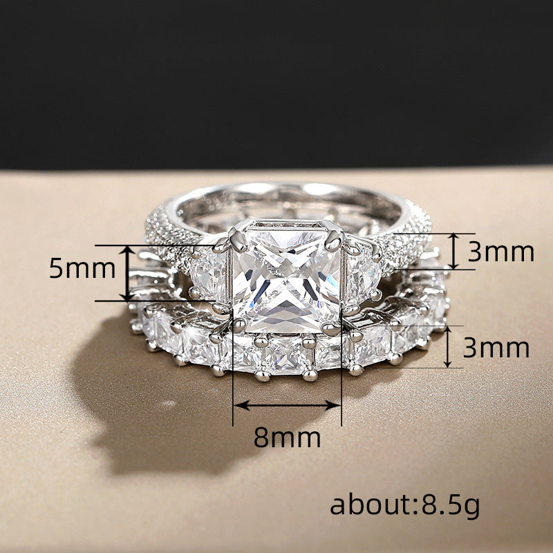 Eternal Radiance Princess Cut 925 Silver Plated Ring Set