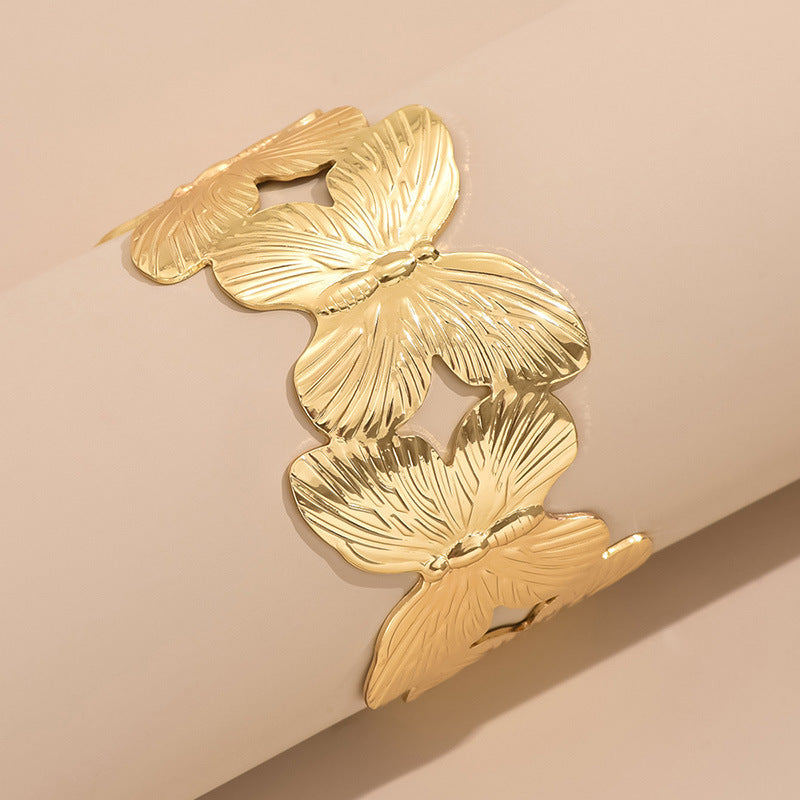 Butterfly Bloom Open Cuff Bracelet - Gold Plated