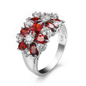 Crimson Frost Floral 925 Silver Plated Ring