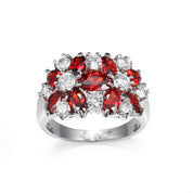 Crimson Frost Floral 925 Silver Plated Ring