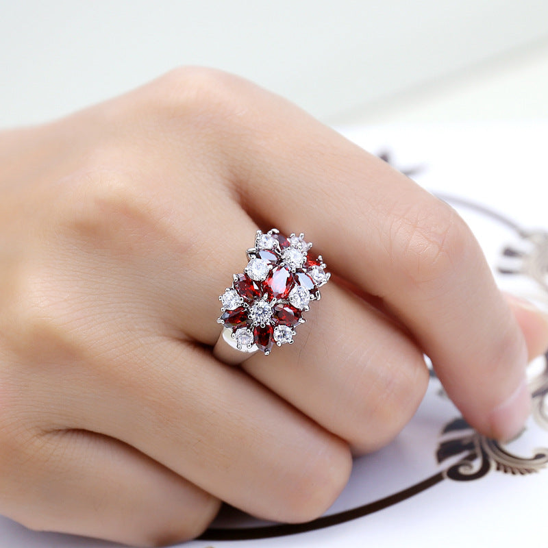 Crimson Frost Floral 925 Silver Plated Ring