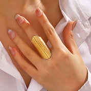 Golden Dew Textured 14K Gold /925 Silver plated Adjustable Ring