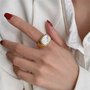 Lustra Aura Signet 14K Gold Plated Dual Tone Elegance Ring