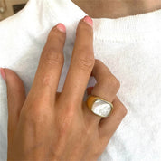 Lustra Aura Signet 14K Gold Plated Dual Tone Elegance Ring