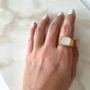 Lustra Aura Signet 14K Gold Plated Dual Tone Elegance Ring