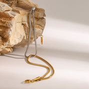 Dual-Tone Stainless Steel Snake Chain Bracelet