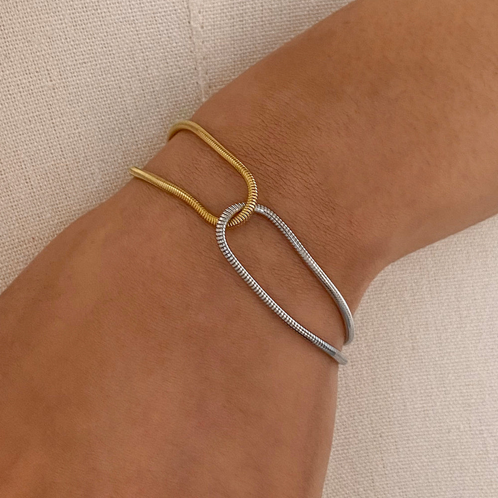 Dual-Tone Stainless Steel Snake Chain Bracelet