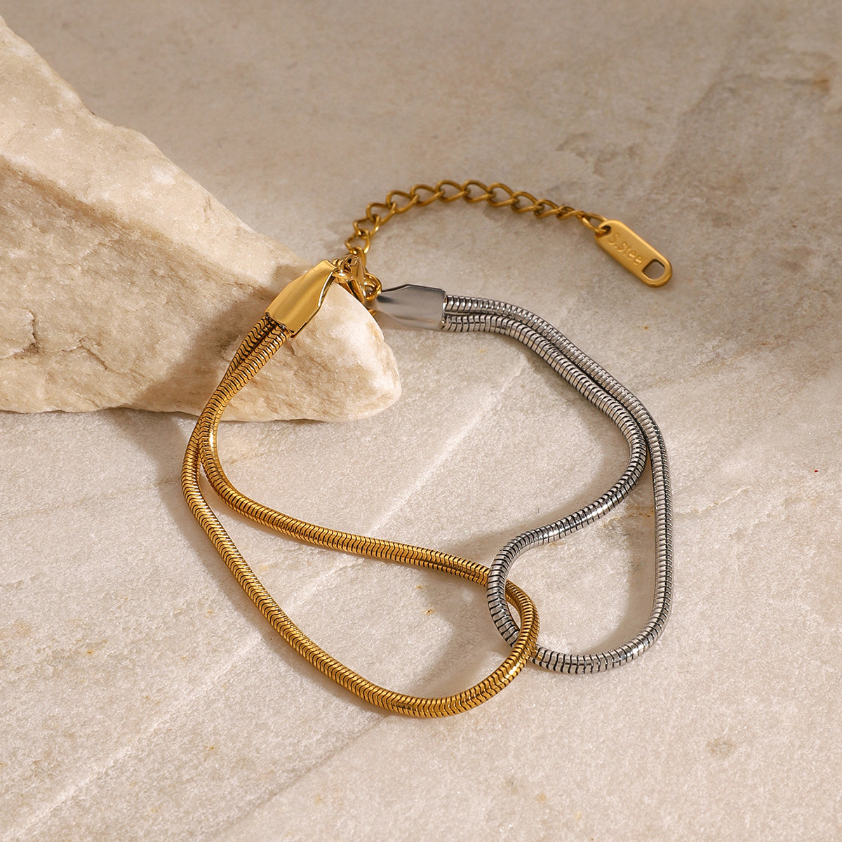 Dual-Tone Stainless Steel Snake Chain Bracelet