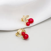 Scarlet Blush Cherry Clip Earrings