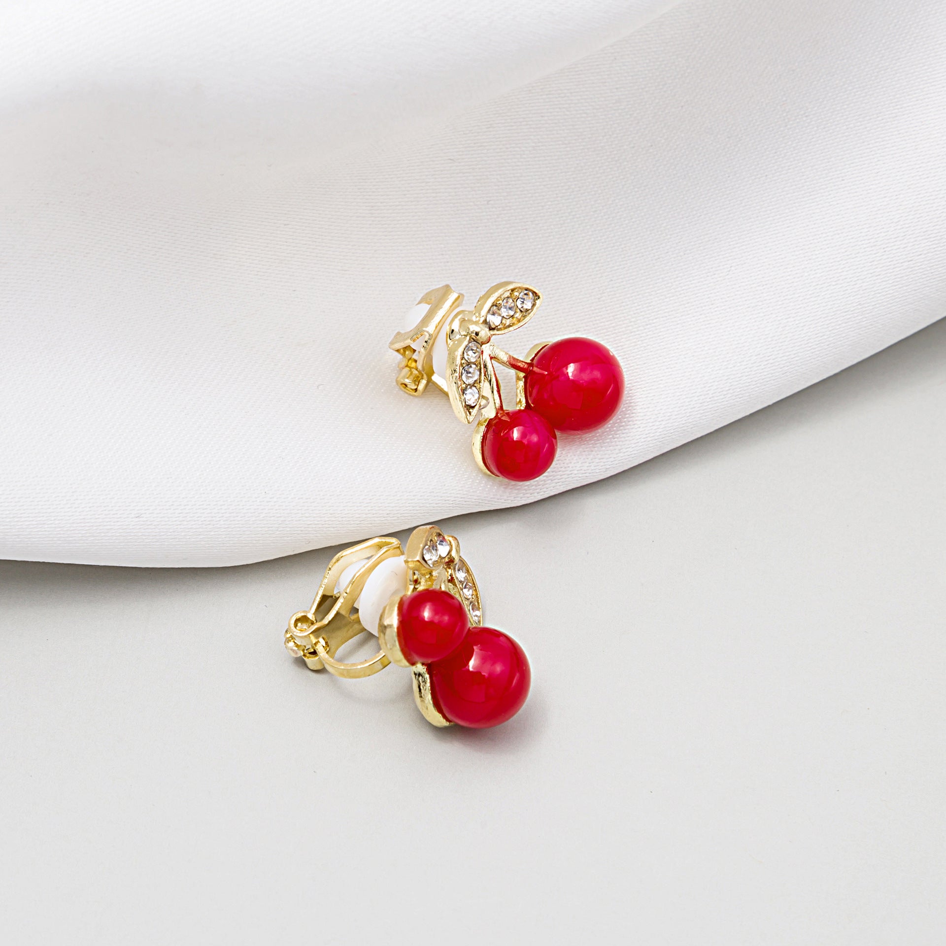 Scarlet Blush Cherry Clip Earrings