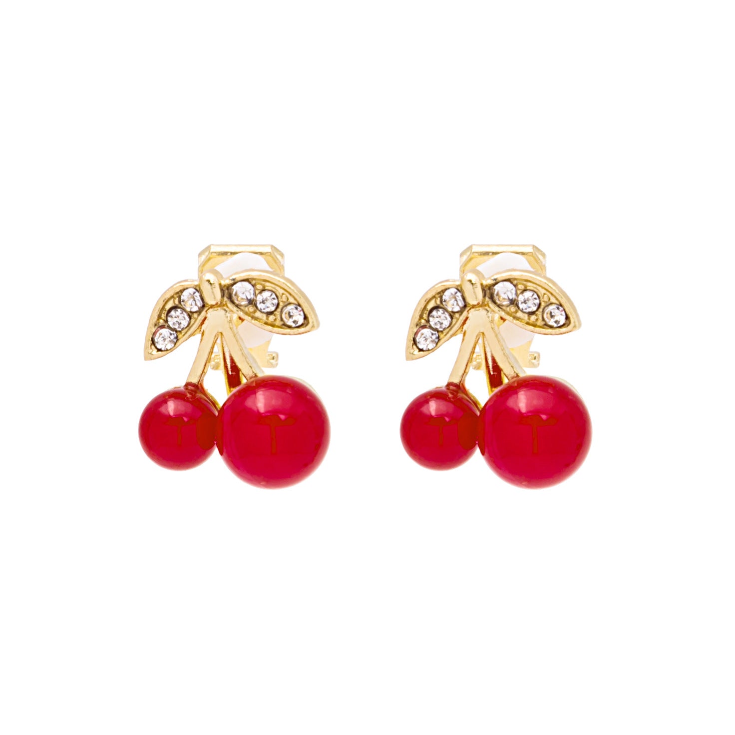 Scarlet Blush Cherry Clip Earrings