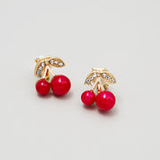 Scarlet Blush Cherry Clip Earrings