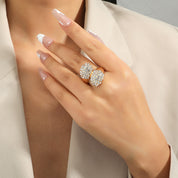 Twin Spark Aura– 18K Gold plated Crystal Adjustable Statement Ring