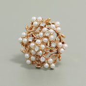 Pearl Bloom Royale – Luxe Floral 14K Gold plated Adjustable Statement Ring