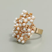 Pearl Bloom Royale – Luxe Floral 14K Gold plated Adjustable Statement Ring