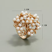 Pearl Bloom Royale – Luxe Floral 14K Gold plated Adjustable Statement Ring