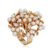 Pearl Bloom Royale – Luxe Floral 14K Gold plated Adjustable Statement Ring