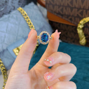 Midnight Majesty Sapphire 14K Gold plated Adjustable Ring