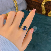 Midnight Majesty Sapphire 14K Gold plated Adjustable Ring